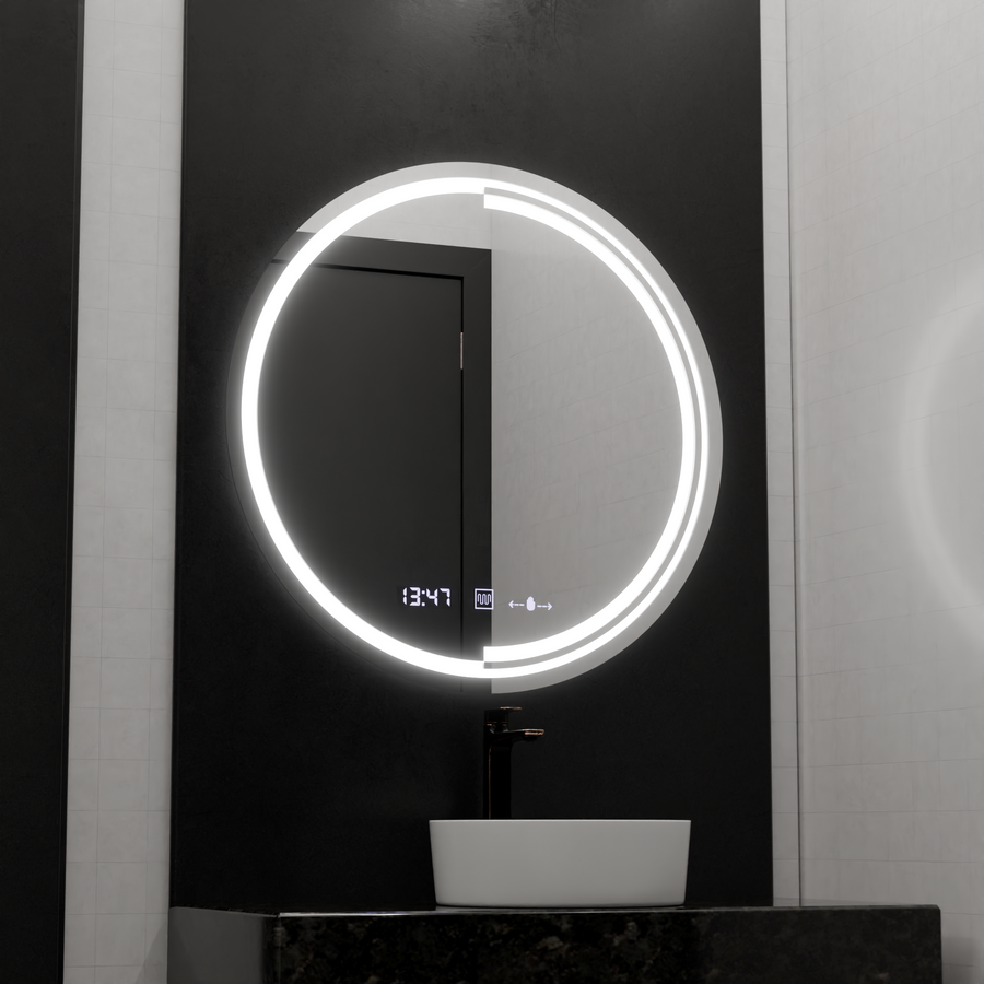 Στρογγυλός καθρέφτης LED, 60 cm, Αισθητήρας MotionGlow Consuel Marcello, Σύστημα αποθαμβώματος, Ρολόι & Θερμόμετρο, Καθρέφτες Dimable Marcello Προεπιλεγμένος τίτλος Alessandro Design