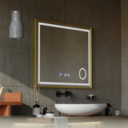 Σύστημα αποθολώματος καθρεπτών αφής CLARUS LED, ρολόι και θερμοκρασία 80x60 cm Χρυσό πλαίσιο Βουρτσισμένο καλλυντικό μεγεθυντικός φακός Καθρέφτες Korman S Προεπιλεγμένος τίτλος Alessandro Design