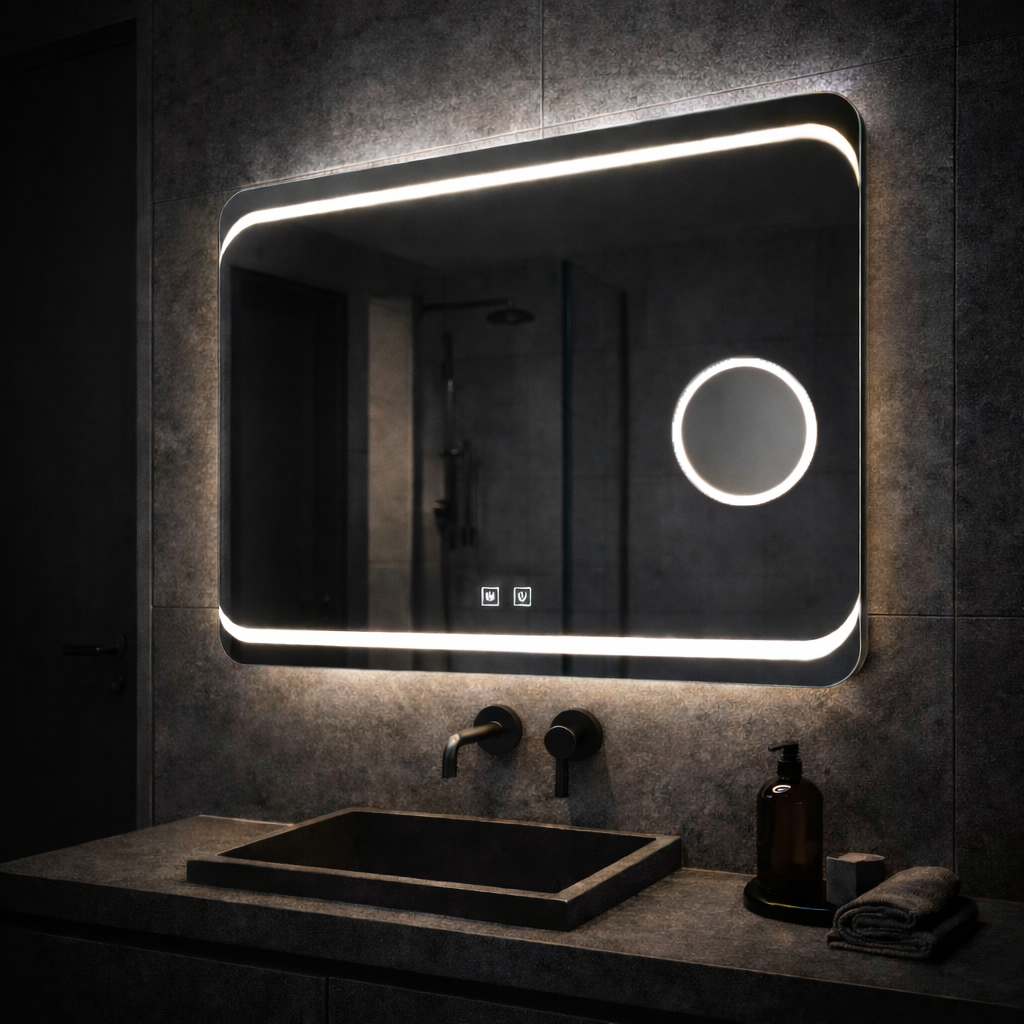 Ορθογώνιος καθρέφτης LED, 80x60 εκ., Stella Touch, Καθρέφτες συστήματος απομίμησης Korman E Προεπιλεγμένος τίτλος Alessandro Design