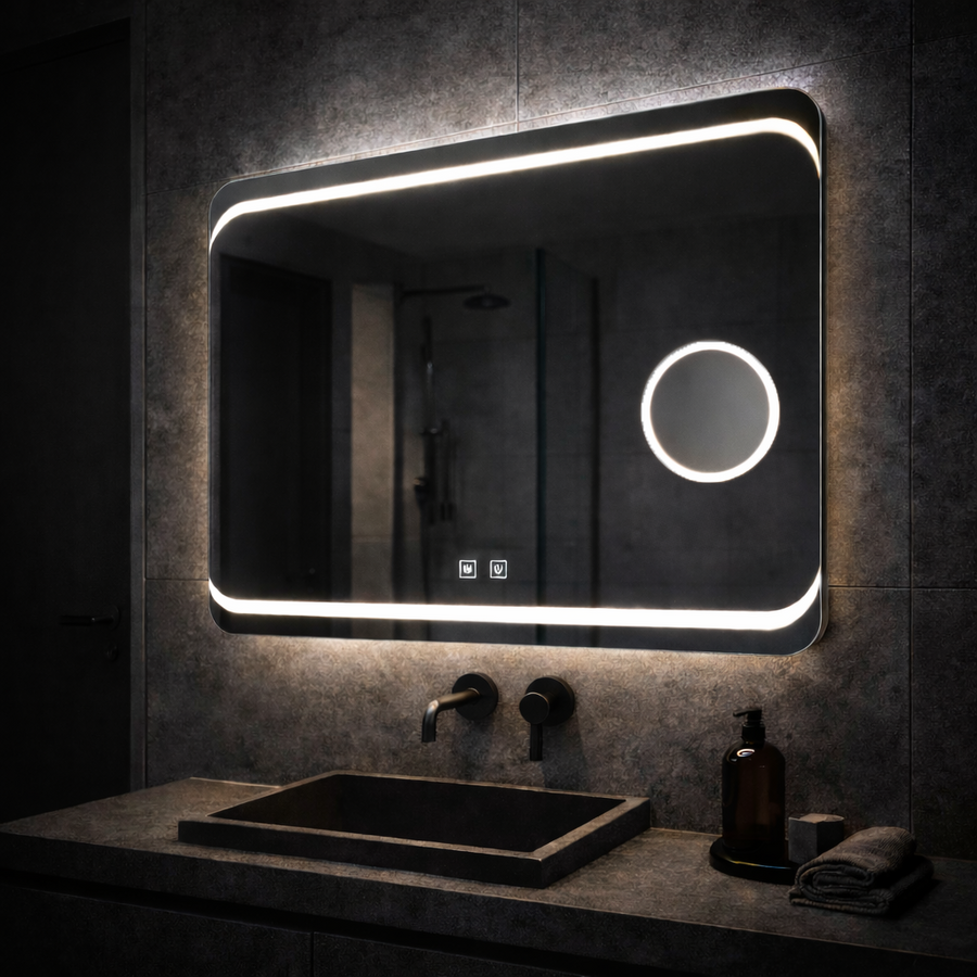 Ορθογώνιος καθρέφτης LED, 80x60 εκ., Stella Touch, Καθρέφτες συστήματος απομίμησης Korman E Προεπιλεγμένος τίτλος Alessandro Design