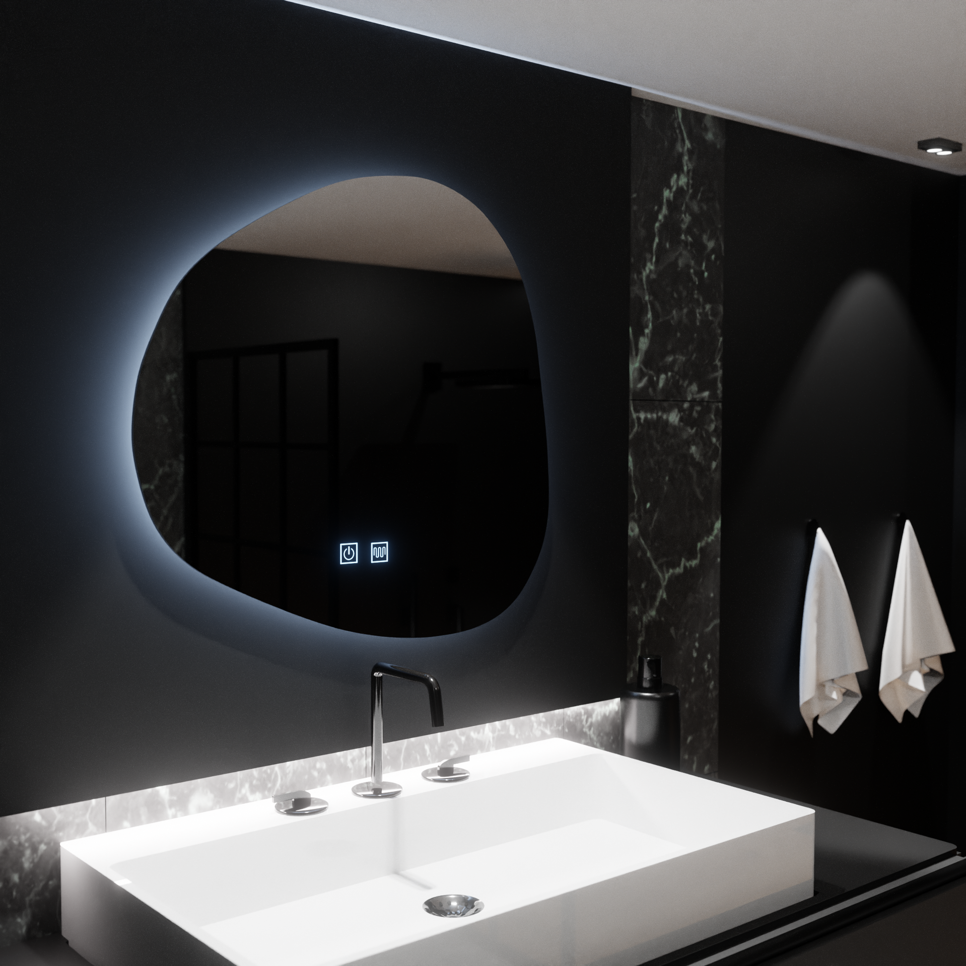 Οργανικός καθρέφτης LED 60x60cm, Duna Touch, Σύστημα Demister, Dimmable Mirrors Korman E Προεπιλεγμένος τίτλος Alessandro Design