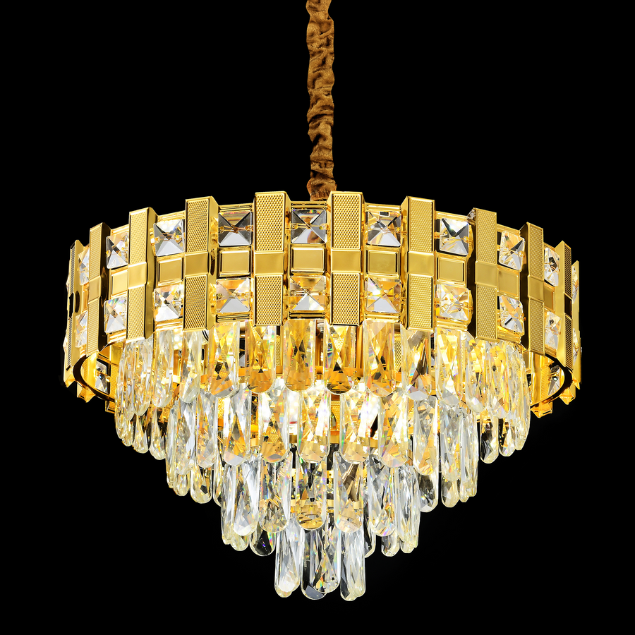 Candelabru Cristal BRAN Eleganza 8xE14, Diametru 50cm, Auriu Lucios, Inaltime Reglabila Candelabre Cristal Default Title Alessandro Design