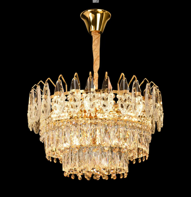 Crystal Chandelier CC6687/500GD 9x E14, Διάμετρος 50cm, Γυαλιστερό Χρυσό, Ρυθμιζόμενο Ύψος