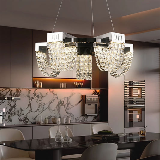 Κρυστάλλινος πολυέλαιος LED 15W, CC370/500CH, Διάμετρος 50cm, Γυαλιστερό χρώμιο, Ζεστό Ουδέτερο Ψυχρό Φως 3000K/4000K/6000K Ρυθμιζόμενο Ύψος, Μέταλλο και Κρύσταλλο