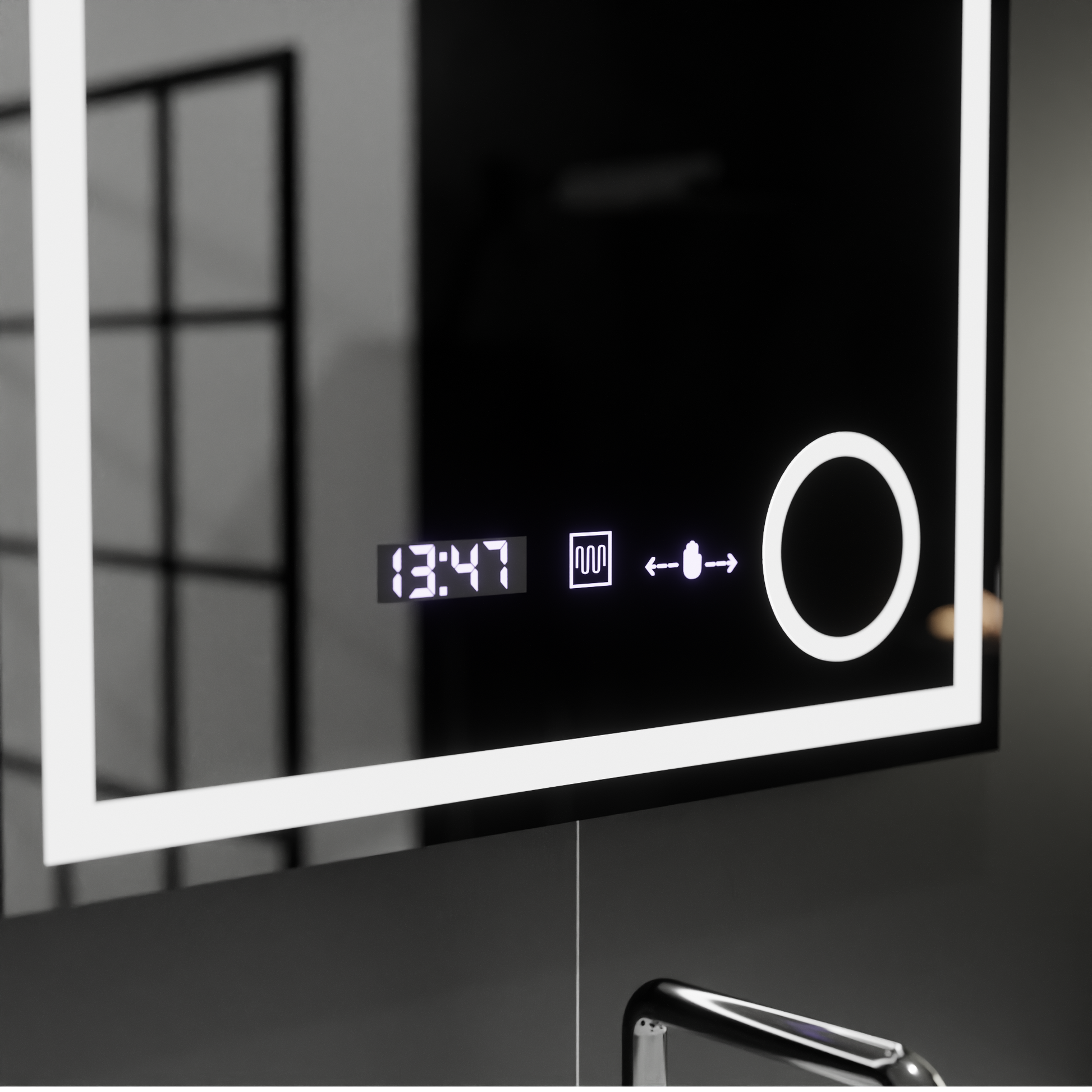 Ορθογώνιος καθρέφτης LED, 60x60 cm, Souverain MotionGlow Marcello, Σύστημα αποθαμβώματος, Ρολόι & Θερμόμετρο, Καλλυντικός Μεγεθυντικός φακός, Dimable Marcello Mirrors Προεπιλεγμένος τίτλος Alessandro Design