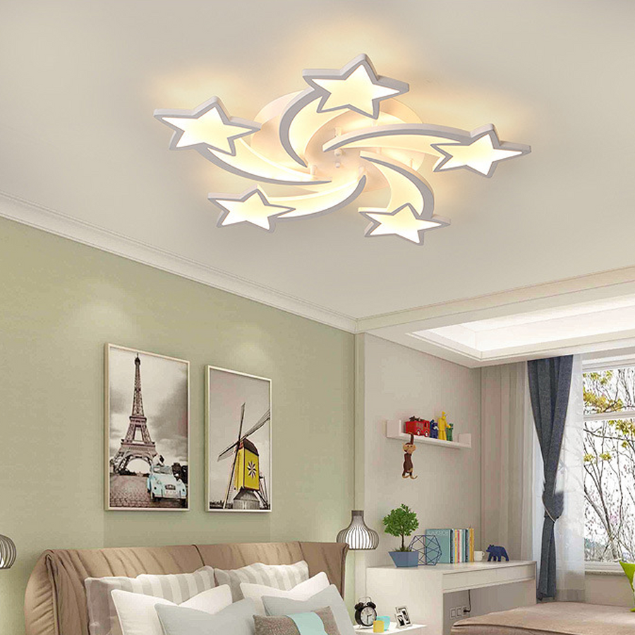 Πολυέλαιος LED με τηλεχειριστήριο IPOMOEA 85W, 5 αστέρια, Κρύο/Ζεστό/Ουδέτερο φως, Ρυθμιζόμενο, Λευκός πολυέλαιος LED με τηλεχειριστήριο Προεπιλεγμένος τίτλος Alessandro Design