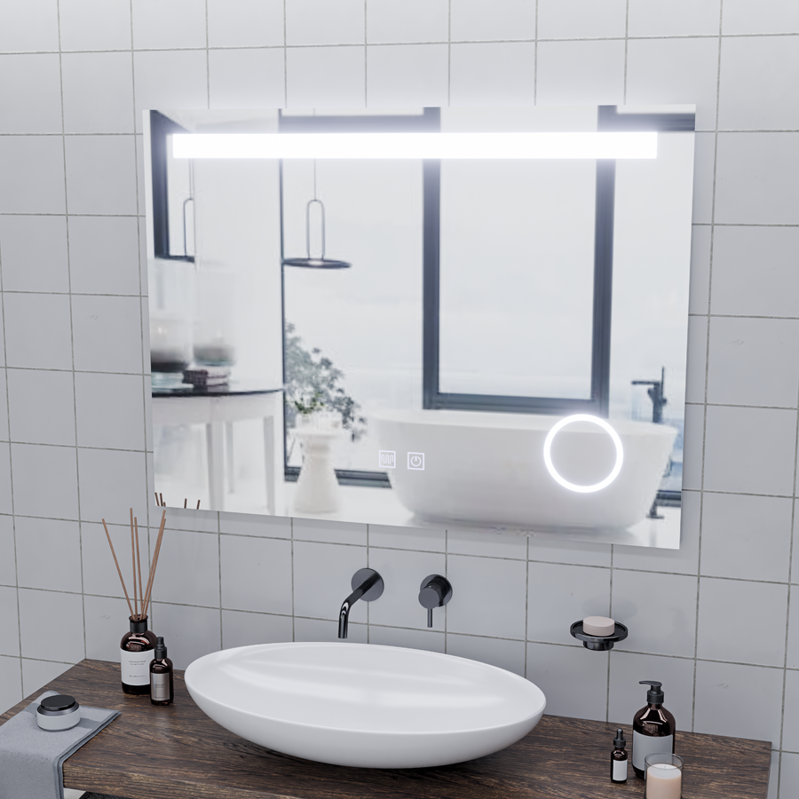 Ορθογώνιος καθρέφτης LED, 80x60cm, Piano Touch, Demister System, Dimmable, Cold Light 6000K Mirrors Korman E Προεπιλεγμένος τίτλος Alessandro Design