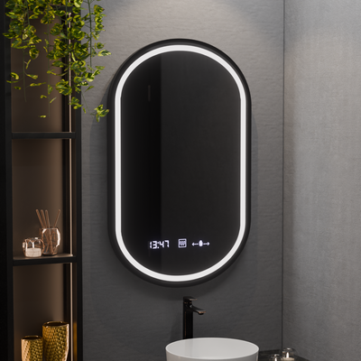 Οβάλ καθρέφτης LED, 50x80cm, Alessia MotionGlow Marcello, Σύστημα Demister, Ρολόι & Θερμόμετρο, Ρυθμιζόμενο
