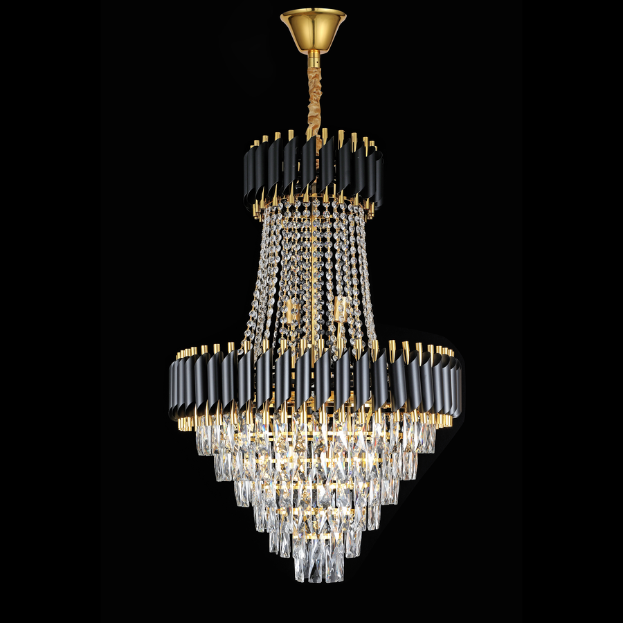 Crystal Chandelier CC900/800X1200, 23xE14, Διάμετρος 80cm, Ύψος 120cm, Γυαλιστερό χρυσό και μαύρο, Ρυθμιζόμενο ύψος, Κομψή σχεδίαση Crystal Chandeliers Προεπιλεγμένος τίτλος Alessandro Design