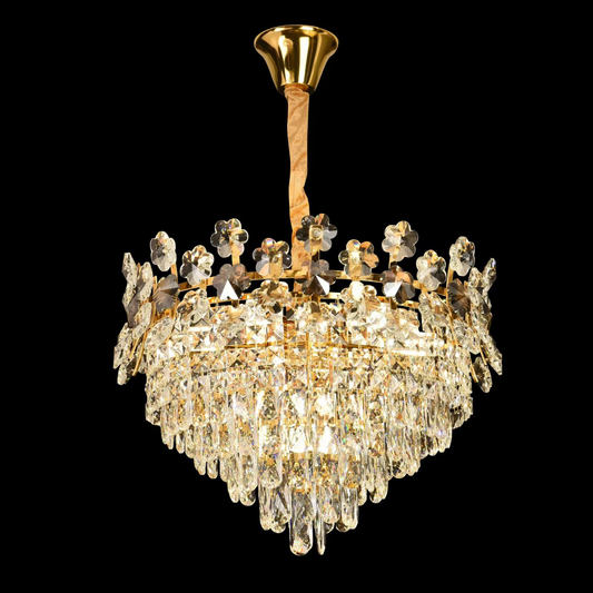 Candelabru Cristal FLORENCE Eleganza 9x E14, Diametru 50cm, Auriu Lucios, Inaltime Reglabila Candelabre Cristal Default Title Alessandro Design