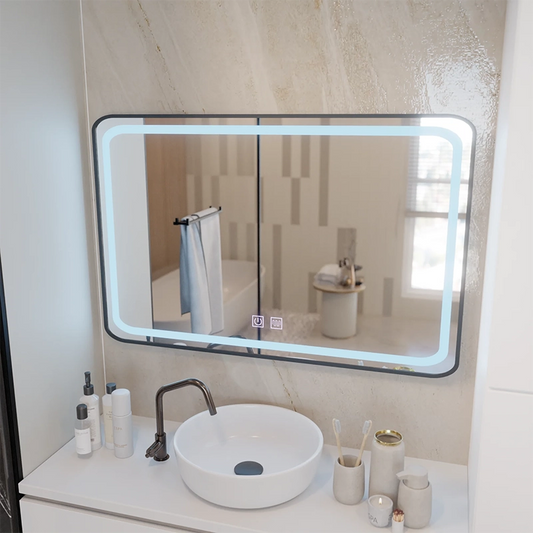 Ορθογώνιος καθρέφτης LED 100x65cm EDGE Touch Demister System, μαύρο πλαίσιο