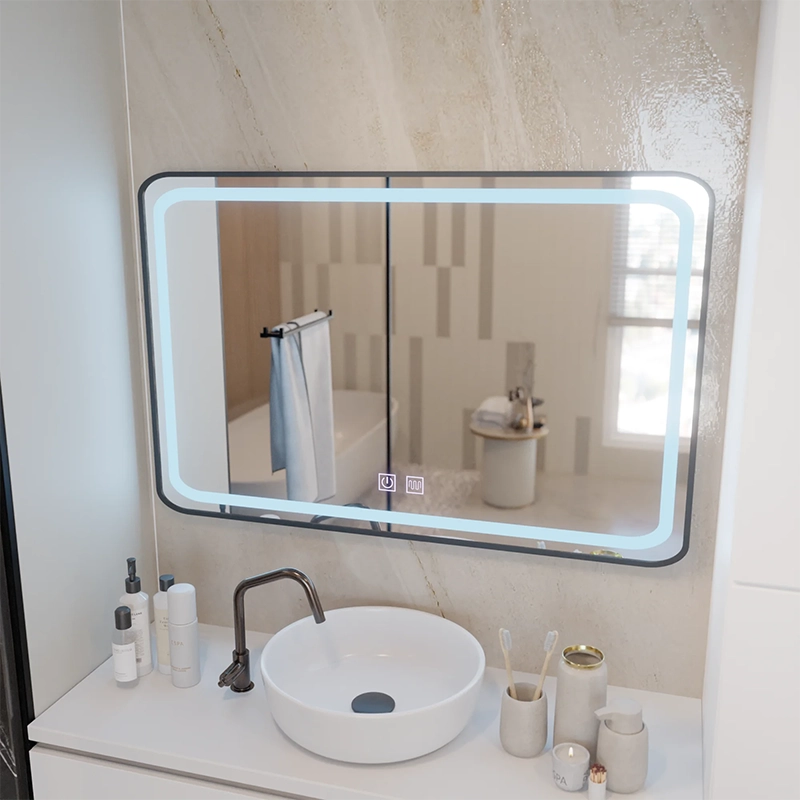 Ορθογώνιος καθρέφτης LED 100x65cm EDGE Touch Demister System, μαύρο πλαίσιο