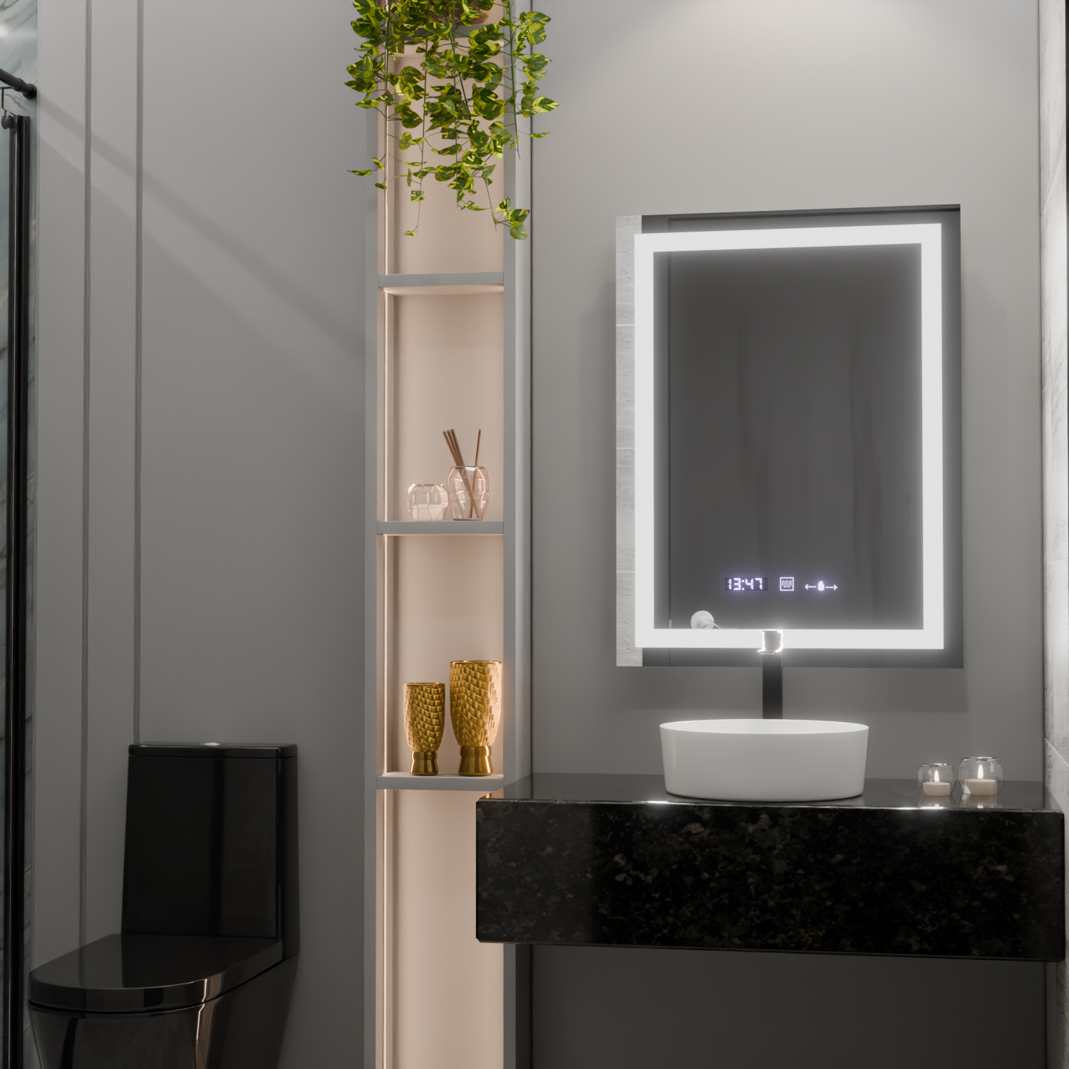 Ορθογώνιος καθρέφτης LED, 75x90 cm, Verite MotionGlow Marcello, Σύστημα Demister, Ρολόι & Θερμόμετρο, Dimable Mirrors Marcello Προεπιλεγμένος τίτλος Alessandro Design