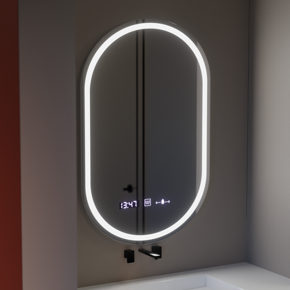 Οβάλ καθρέφτης LED, 50x80cm, Eminence MotionGlow Marcello, Σύστημα αποθάμβωσης, Ρολόι & Θερμόμετρο, Dimable Mirrors Marcello Προεπιλεγμένος τίτλος Alessandro Design