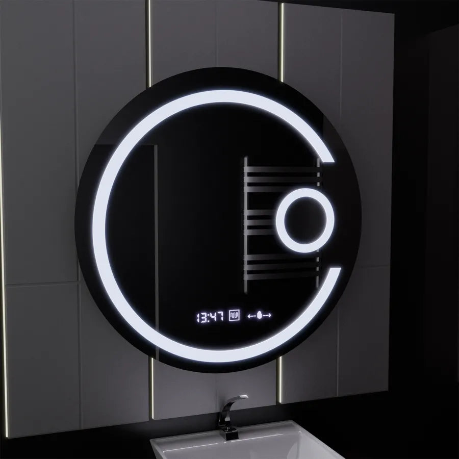 LED Στρογγυλός καθρέφτης, 22W, 70cm, Visio MotionGlow Marcello, Σύστημα αποθαμβώματος, Ρολόι & Θερμόμετρο, Καλλυντικός Μεγεθυντικός φακός, Dimable Marcello Mirrors Προεπιλεγμένος τίτλος Alessandro Design