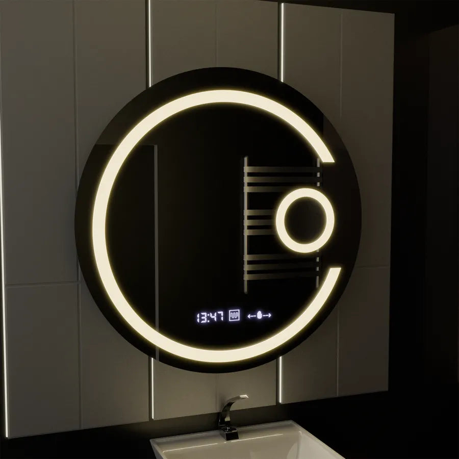LED Στρογγυλός καθρέφτης, 22W, 70cm, Visio MotionGlow Marcello, Σύστημα αποθαμβώματος, Ρολόι & Θερμόμετρο, Καλλυντικός Μεγεθυντικός φακός, Dimable Marcello Mirrors Προεπιλεγμένος τίτλος Alessandro Design