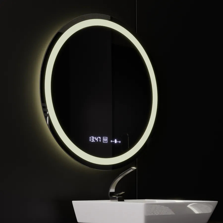 Στρογγυλός καθρέφτης LED, διάμετρος 50 cm, Celeste MotionGlow Marcello, Σύστημα αποθάμβωσης, Ρολόι & Θερμόμετρο, Ρυθμιζόμενο, Θερμό Ουδέτερο Ψυχρό Φως 3000K/4000K/6000K Καθρέφτες Marcello Προεπιλεγμένος τίτλος Alessandro Design