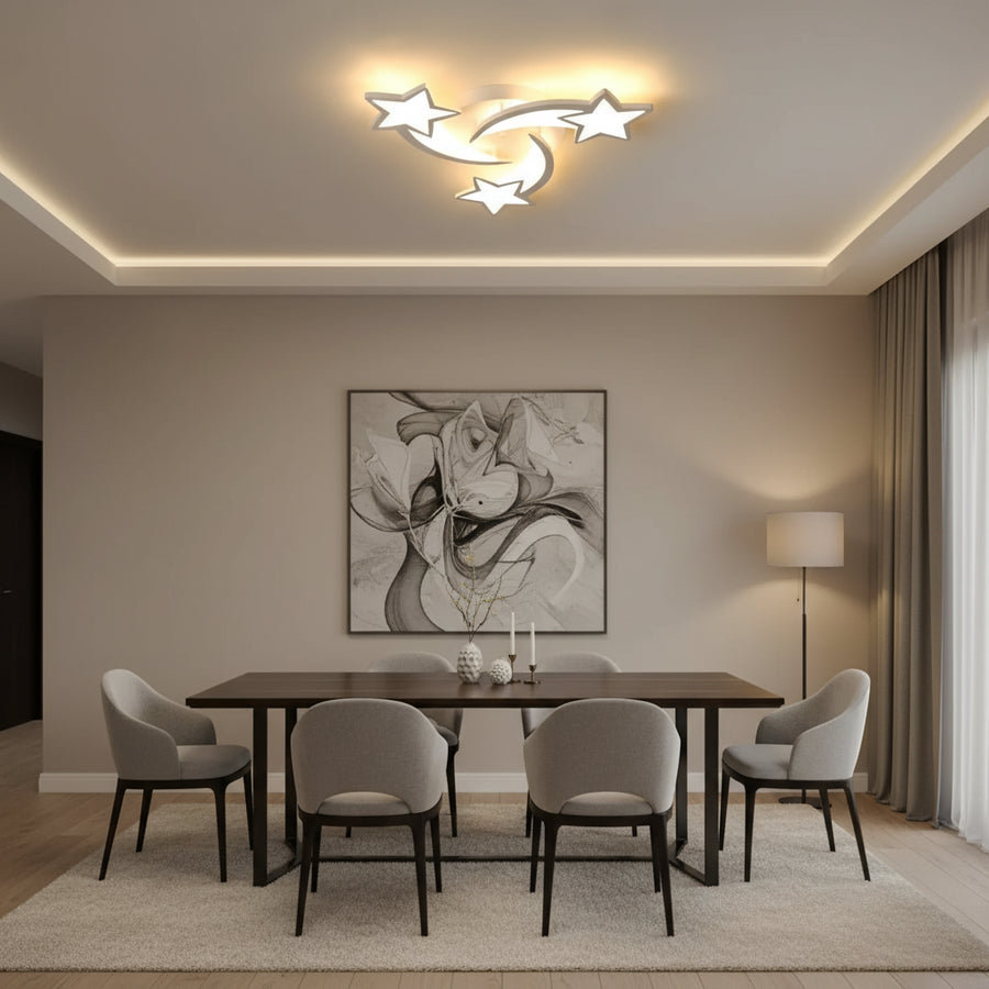 Πολυέλαιος LED με τηλεχειριστήριο IPOMOEA 51W, 3 αστέρια, Κρύο/Ζεστό/Ουδέτερο φως, Ρυθμιζόμενο, Λευκός πολυέλαιος LED με τηλεχειριστήριο Προεπιλεγμένος τίτλος Alessandro Design