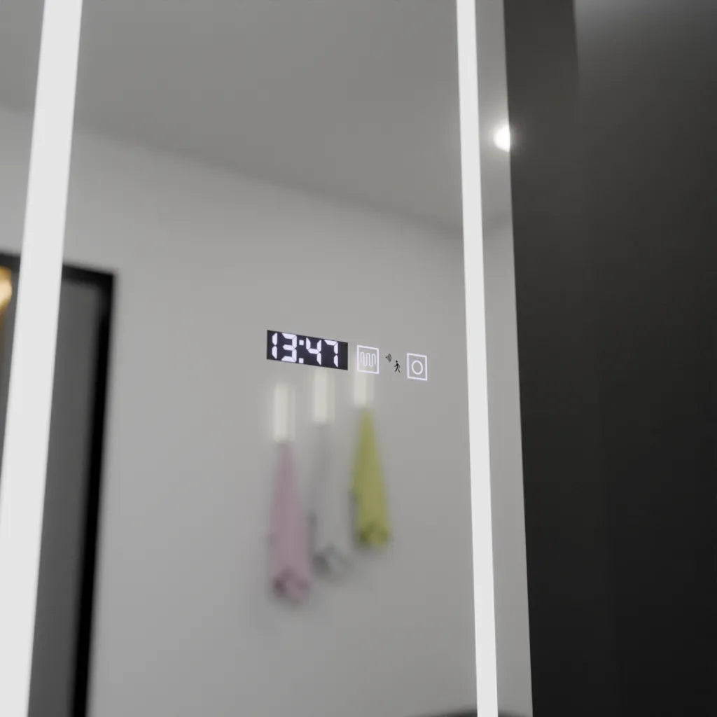 Ορθογώνιος καθρέφτης LED, 45x140 εκ., Αισθητήρας ραντάρ Giulia Marcello, Σύστημα αποθάμβωσης, Ρολόι & Θερμόμετρο, Dimabila, Καθρέφτες ραπτικής στολής Προεπιλεγμένος τίτλος Alessandro Design
