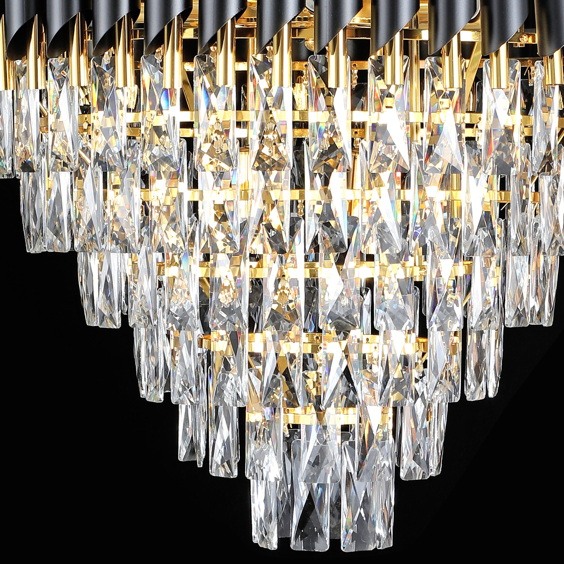 Crystal Chandelier CC900/800X1200, 23xE14, Διάμετρος 80cm, Ύψος 120cm, Γυαλιστερό χρυσό και μαύρο, Ρυθμιζόμενο ύψος, Κομψή σχεδίαση Crystal Chandeliers Προεπιλεγμένος τίτλος Alessandro Design