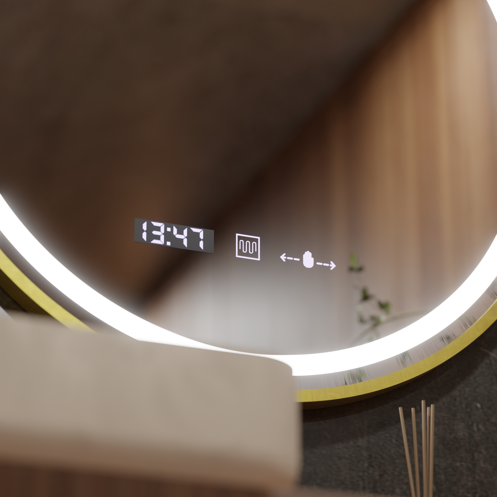 LED Στρογγυλός καθρέφτης, 80 cm, Celeste Royale Gold MotionGlow Marcello, Σύστημα αποθαμβώματος, Ρολόι & Θερμόμετρο, Καθρέφτες Dimable Marcello Προεπιλεγμένος τίτλος Alessandro Design