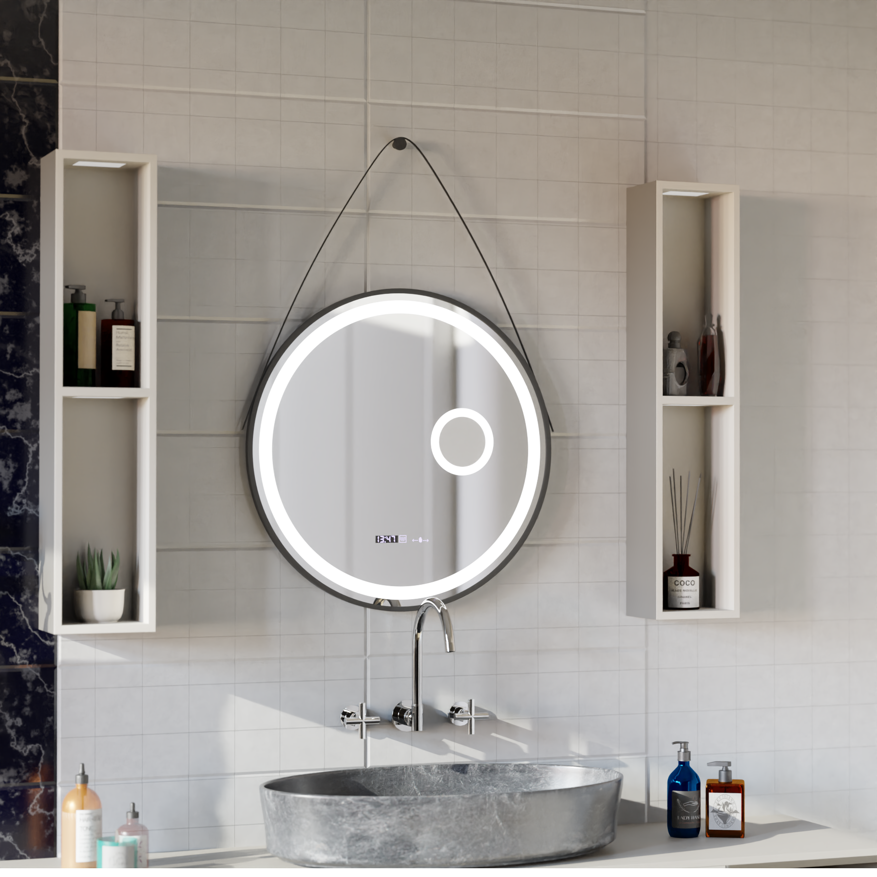 Στρογγυλός καθρέφτης LED, 11W, 60cm, Micah Marcello MotionGlow Sensor, Demister System, Clock & Thermometer, Cosmetic Magifier, Dimable Marcello Mirrors Προεπιλεγμένος τίτλος Alessandro Design