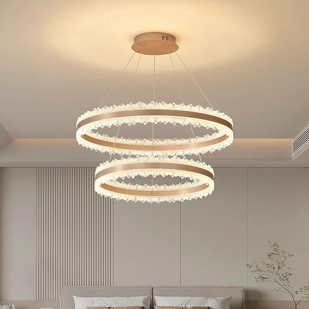 Lustra LED suspendata cu Telecomanda NIVALIS Duo 127W, Cercuri 60x80cm, lumina Rece/Calda/Neutra, Dimabila,Inaltime Reglabila, Auriu Lustre LED cu Telecomanda Default Title Alessandro Design