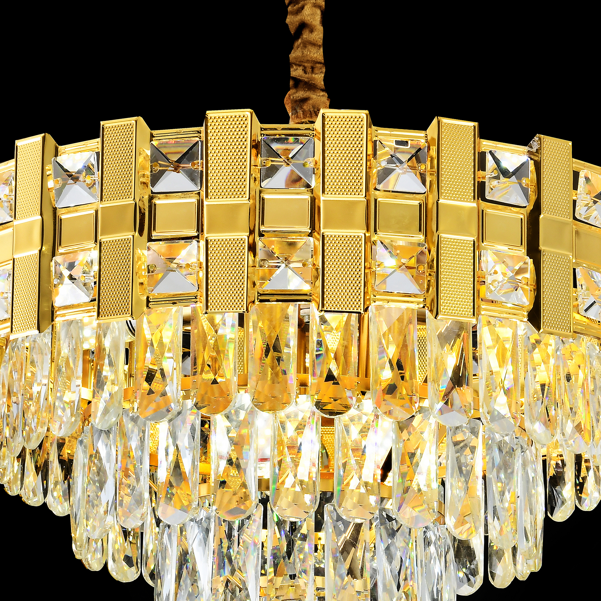 Candelabru Cristal BRAN Eleganza 8xE14, Diametru 50cm, Auriu Lucios, Inaltime Reglabila Candelabre Cristal Default Title Alessandro Design