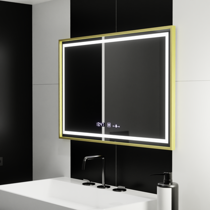 Ορθογώνιος καθρέφτης LED, 120x80 cm, Verite Royale Gold MotionGlow Marcello, Σύστημα αποθαμβώματος, Ρολόι & Θερμόμετρο, Dimable Καθρέφτες Marcello Προεπιλεγμένος τίτλος Alessandro Design