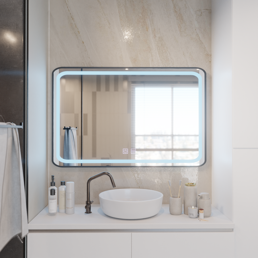Ορθογώνιος καθρέφτης LED 100x65cm EDGE Touch Demister System, Καθρέφτες μαύρου πλαισίου Korman E Προεπιλεγμένος τίτλος Alessandro Design