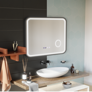 LED Touch Bernd Mirror De-fogging System, Clock and Temperature 80x60 cm Μαύρο πλαίσιο Βουρτσισμένο καλλυντικό μεγεθυντικός φακός Καθρέφτες Korman S Προεπιλεγμένος τίτλος Alessandro Design