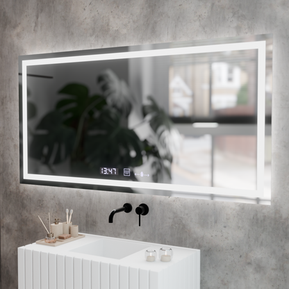 Ορθογώνιος καθρέφτης LED, 120x60 cm, Verite MotionGlow Marcello, Σύστημα αποθάμβωσης, Ρολόι & Θερμόμετρο, Dimable Mirrors Marcello Προεπιλεγμένος τίτλος Alessandro Design