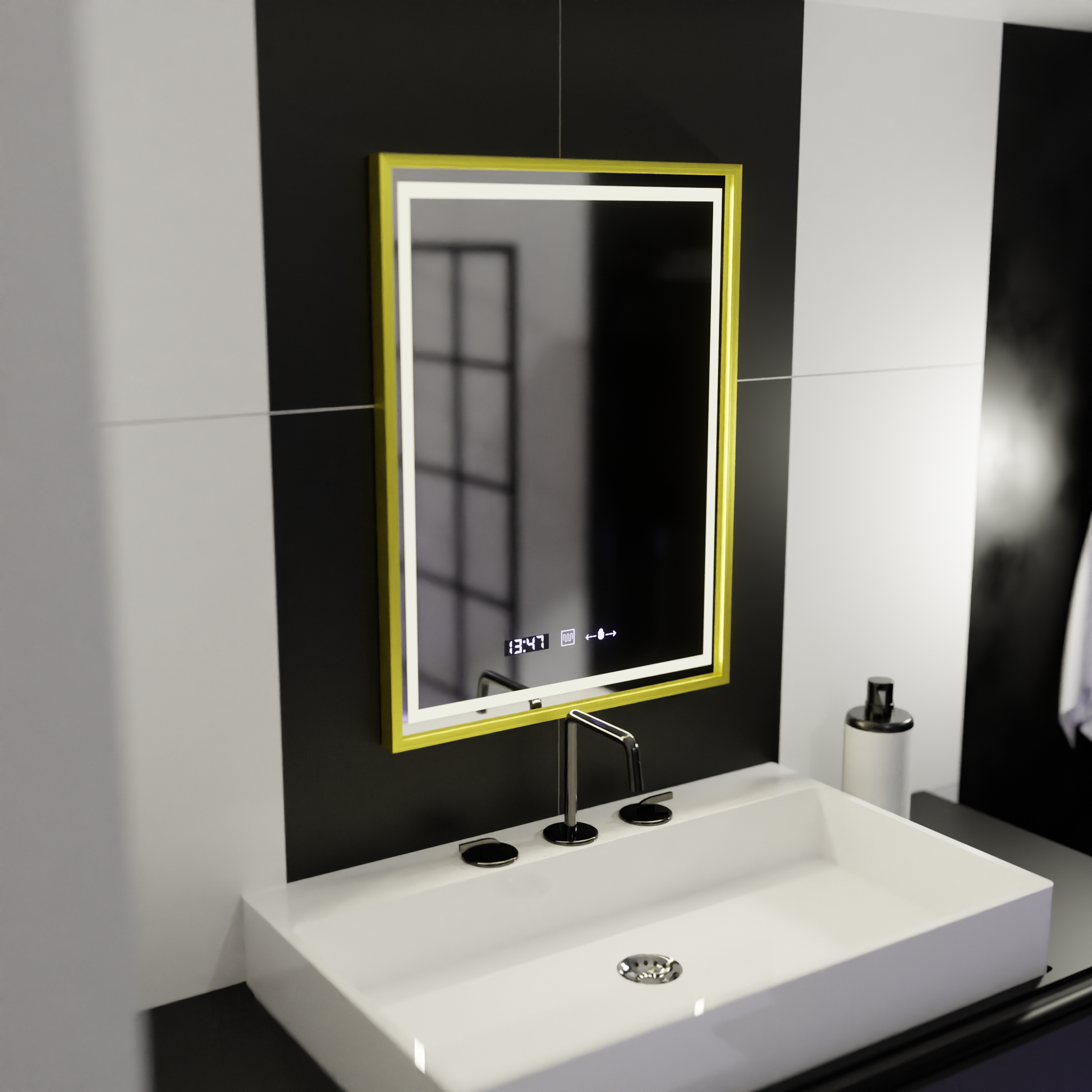 Ορθογώνιος καθρέφτης LED, 50x70 cm, Verite Royale Gold Motion Glow Marcello, Σύστημα αποθαμβώματος, Ρολόι & Θερμόμετρο, Dimable Καθρέφτες Marcello Προεπιλεγμένος τίτλος Alessandro Design