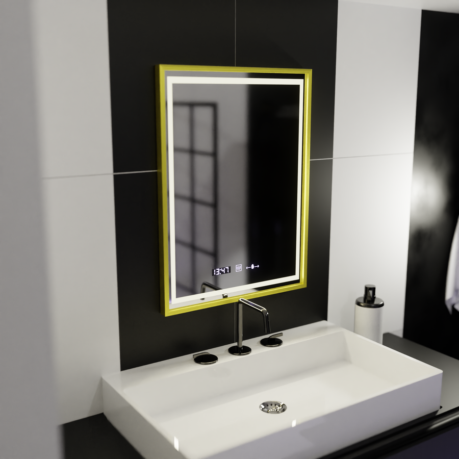 Ορθογώνιος καθρέφτης LED, 50x70 cm, Verite Royale Gold Motion Glow Marcello, Σύστημα αποθαμβώματος, Ρολόι & Θερμόμετρο, Dimable Καθρέφτες Marcello Προεπιλεγμένος τίτλος Alessandro Design