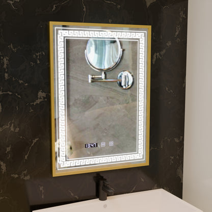 Καθρέφτης LED Touch Bruno Demister System, Ρολόι και θερμοκρασία 60x80 cm Βουρτσισμένο χρυσό πλαίσιο, S84/60X80 Καθρέφτες Korman S Προεπιλεγμένος τίτλος Alessandro Design