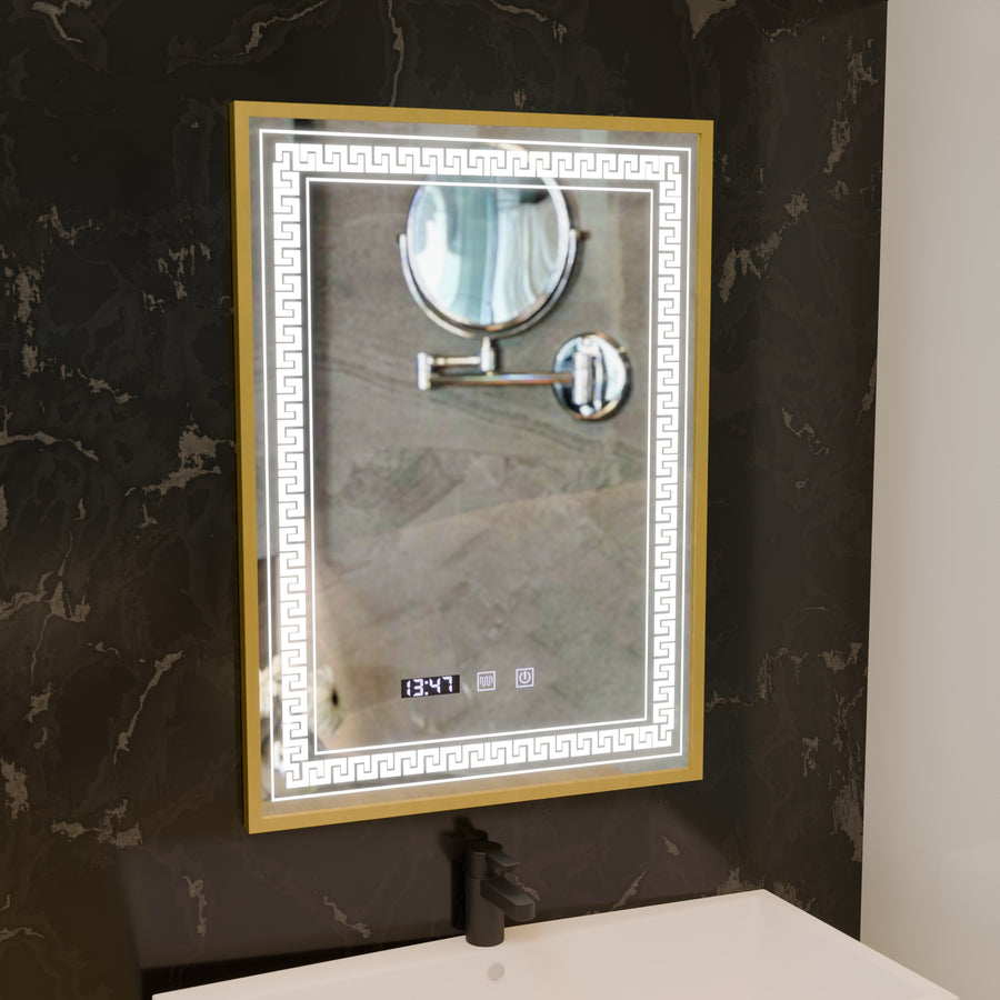 Καθρέφτης LED Touch Bruno Demister System, Ρολόι και θερμοκρασία 60x80 cm Βουρτσισμένο χρυσό πλαίσιο, S84/60X80 Καθρέφτες Korman S Προεπιλεγμένος τίτλος Alessandro Design