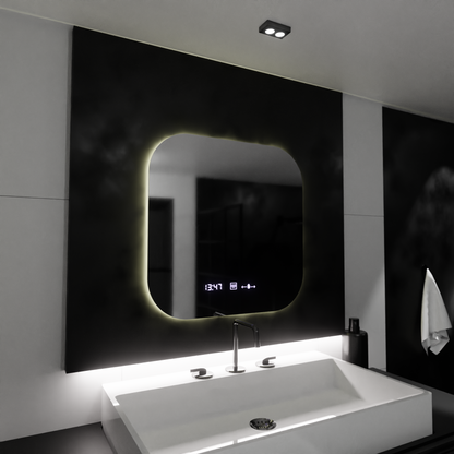 Ορθογώνιος καθρέφτης LED 60x60 Aura Riflesso Puro MotionGlow Marcello, Σύστημα αποθάμβωσης, Θερμόμετρο και ρολόι, Dimable Mirrors Marcello Προεπιλεγμένος τίτλος Alessandro Design