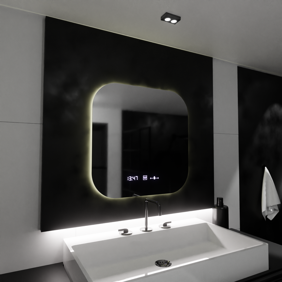Ορθογώνιος καθρέφτης LED 60x60 Aura Riflesso Puro MotionGlow Marcello, Σύστημα αποθάμβωσης, Θερμόμετρο και ρολόι, Dimable Mirrors Marcello Προεπιλεγμένος τίτλος Alessandro Design