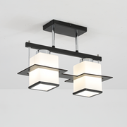 Aramis Classic Chandelier with Wood Square Shade 2X E27 Grey Black Classic Chandeliers Προεπιλεγμένος τίτλος Alessandro Design