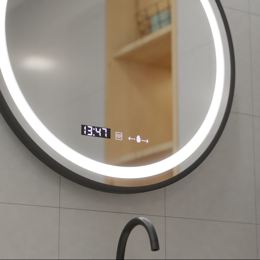 LED Στρογγυλός καθρέφτης, 100 cm, Celeste Majesté Noir MotionGlow Marcello, Σύστημα αποθαμβώματος, Ρολόι & Θερμόμετρο, Καθρέφτες Dimable Marcello Προεπιλεγμένος τίτλος Alessandro Design