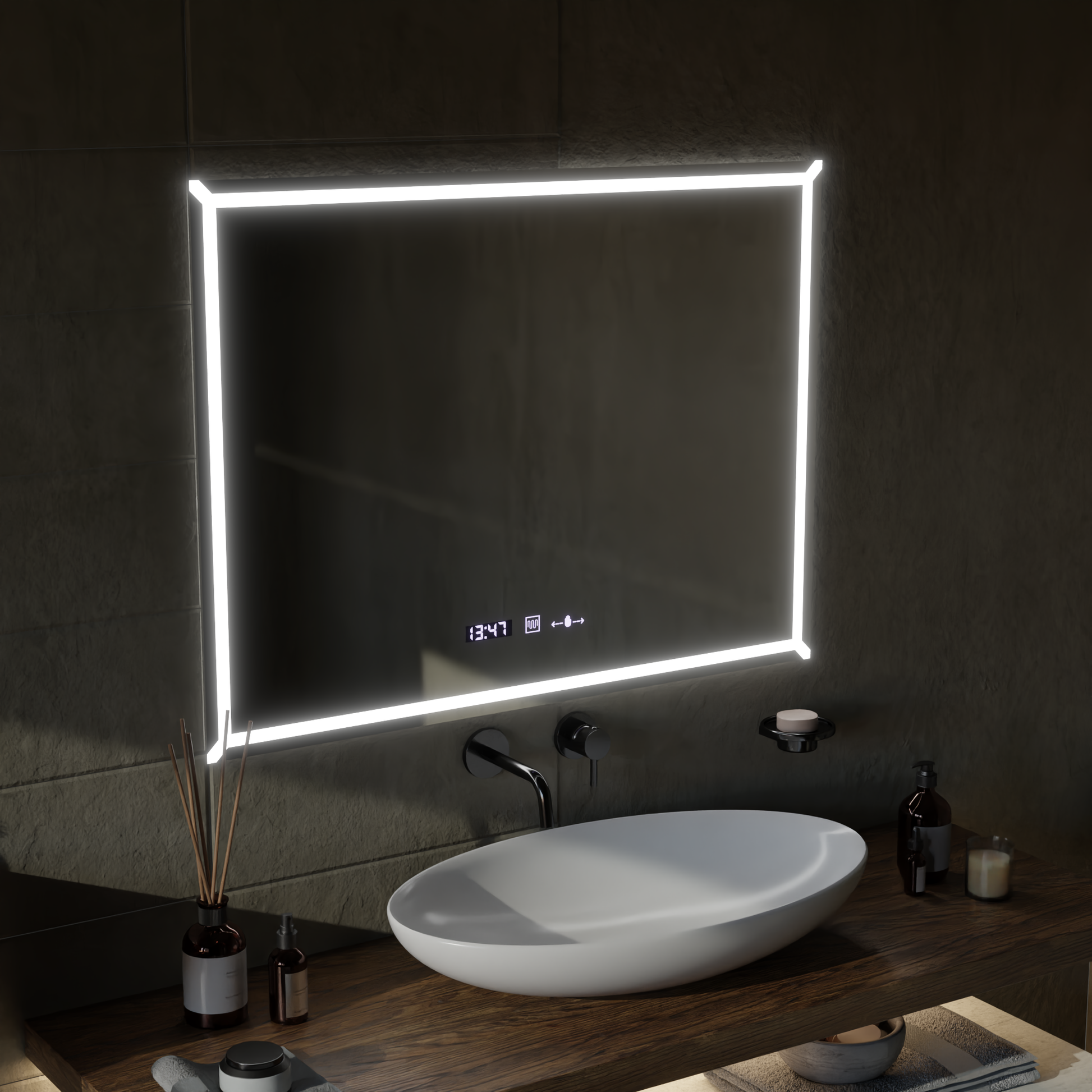 Ορθογώνιος καθρέφτης LED, 80x60cm, VillayTouch Marcello, Σύστημα ξεθάμβωσης, Dimabila Mirrors Marcello Προεπιλεγμένος τίτλος Alessandro Design