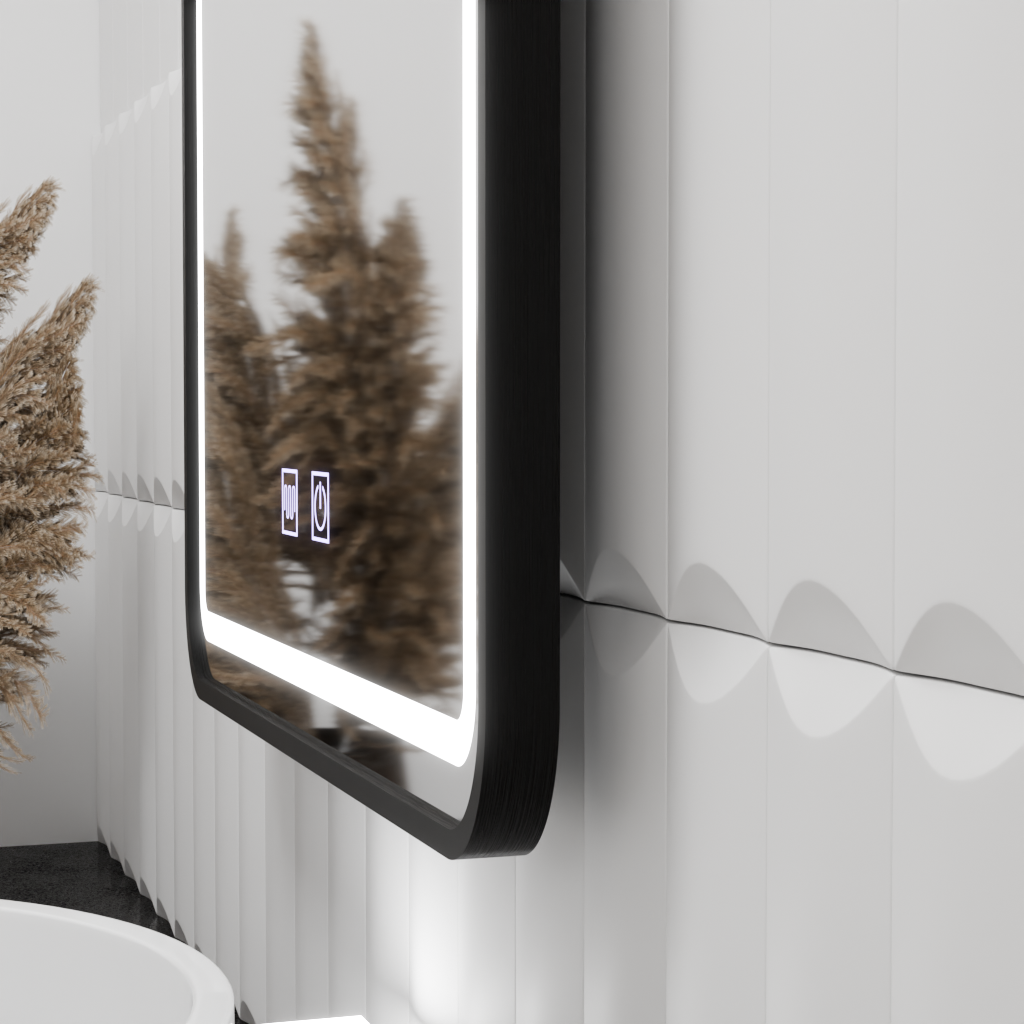 Ορθογώνιος καθρέφτης LED 90x75cm EDGE Touch Demister System, Καθρέφτες μαύρου πλαισίου Korman E Προεπιλεγμένος τίτλος Alessandro Design
