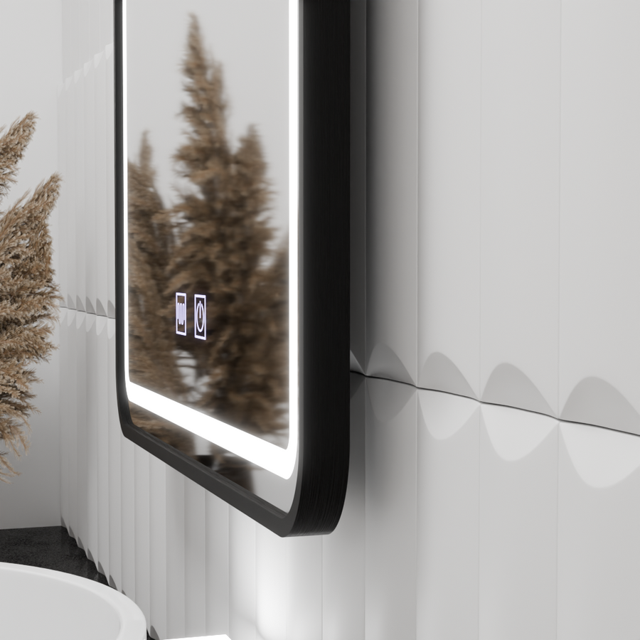 Ορθογώνιος καθρέφτης LED 90x75cm EDGE Touch Demister System, Καθρέφτες μαύρου πλαισίου Korman E Προεπιλεγμένος τίτλος Alessandro Design