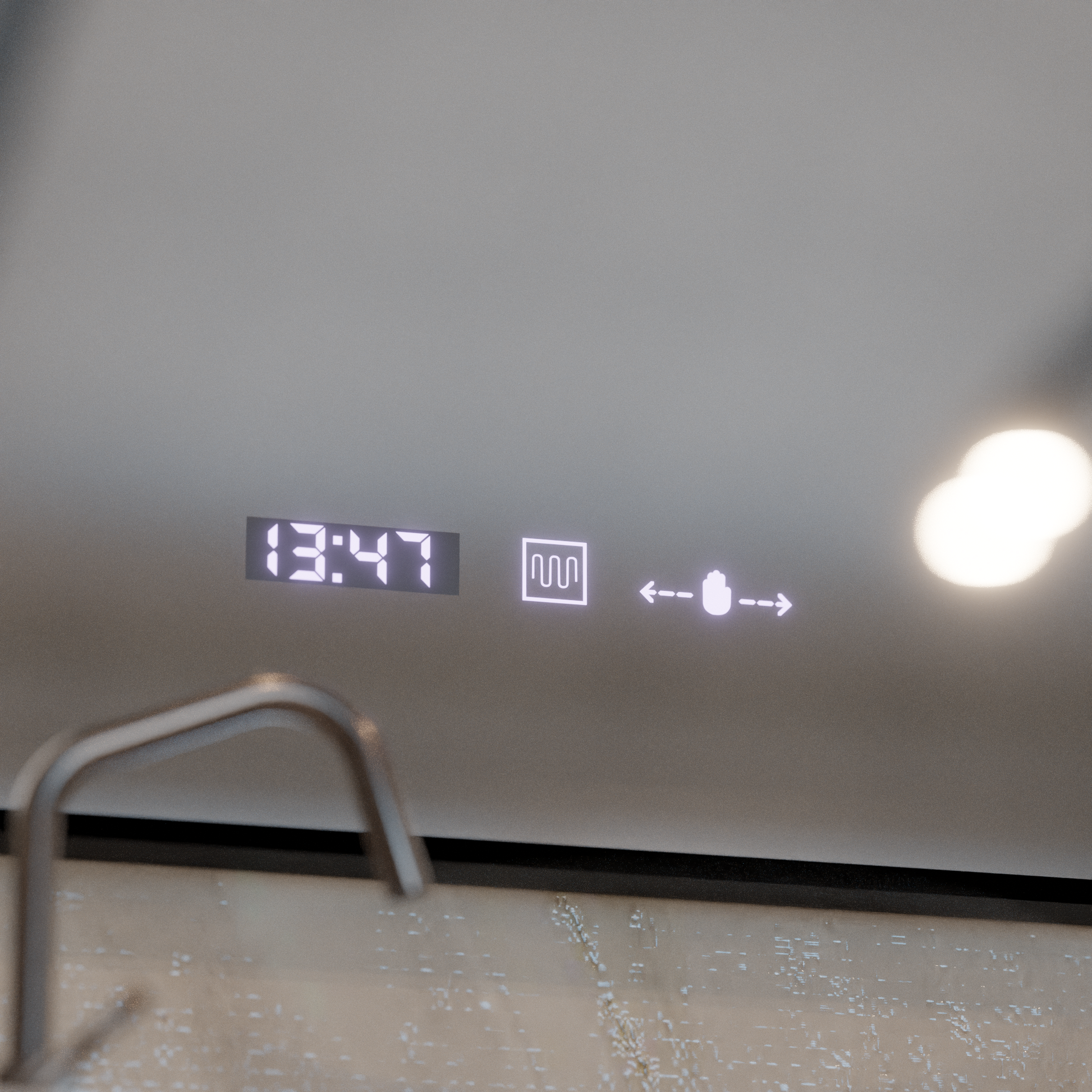 Καθρέφτης LED MotionGlow Αισθητήρας Sofia με λειτουργία αποθαμβώματος Θερμόμετρο Ρολόι 110x75 cm Ρυθμιζόμενο Ζεστό/Ψυχρό/Ουδέτερο φως, Brushed Black Frame, Marcello Funghi Collection Marcello Mirrors Προεπιλεγμένος τίτλος Alessandro Design