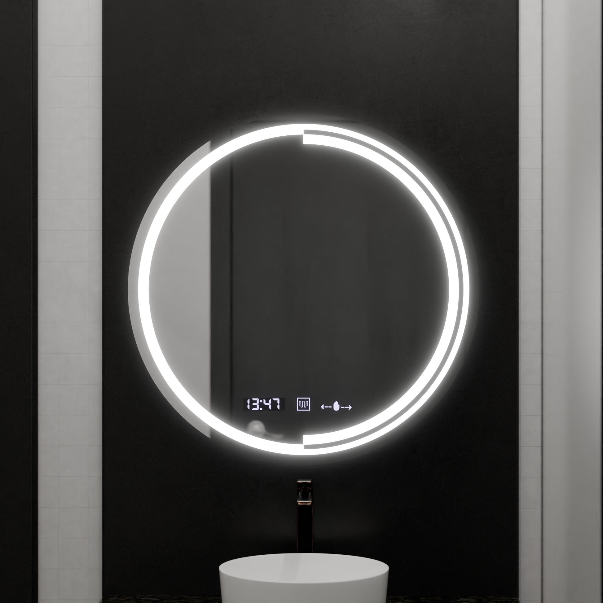 Στρογγυλός καθρέφτης LED, 60 cm, Αισθητήρας MotionGlow Consuel Marcello, Σύστημα αποθαμβώματος, Ρολόι & Θερμόμετρο, Καθρέφτες Dimable Marcello Προεπιλεγμένος τίτλος Alessandro Design