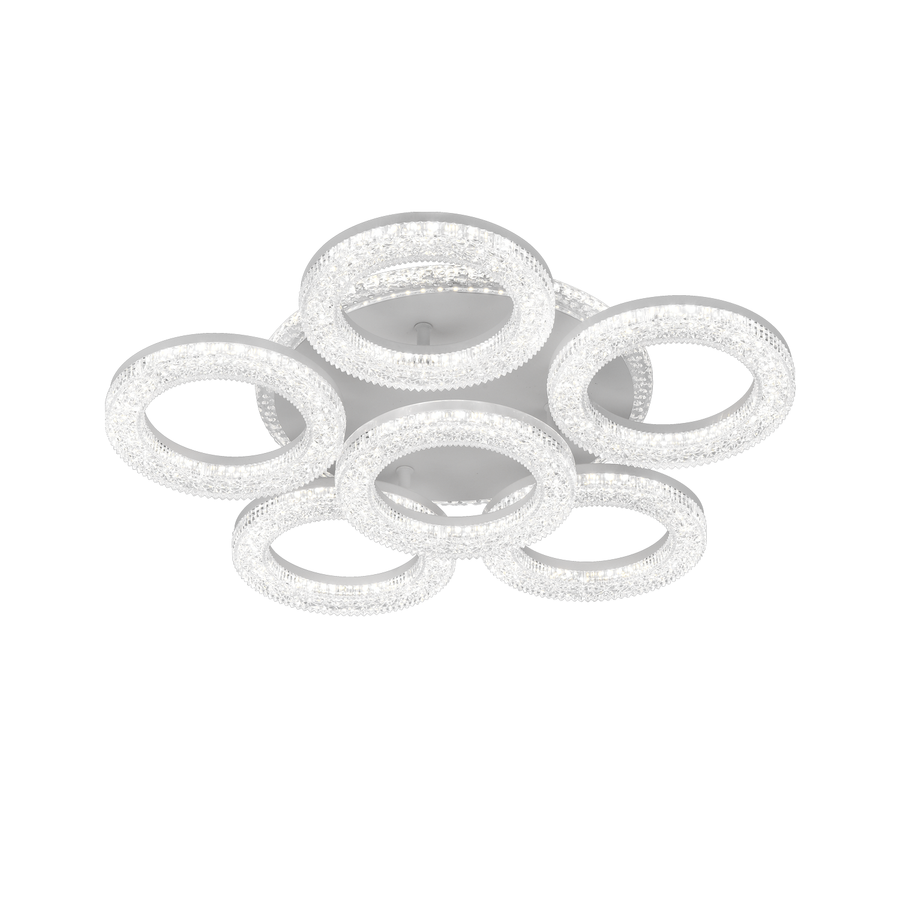 FREJA LED Πολυέλαιος με Τηλεχειριστήριο, 51cm, 90W, 3000K/4000K/6000K, Dimmable, White, Crystals, 6 Circles LED Chandeliers with Remote Control Προεπιλεγμένος τίτλος Alessandro Design