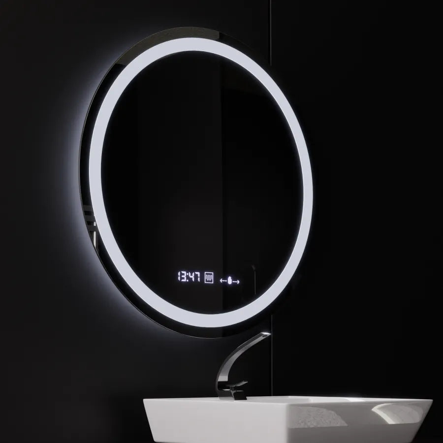 Στρογγυλός καθρέφτης LED, διάμετρος 50 cm, Celeste MotionGlow Marcello, Σύστημα αποθάμβωσης, Ρολόι & Θερμόμετρο, Ρυθμιζόμενο, Θερμό Ουδέτερο Ψυχρό Φως 3000K/4000K/6000K Καθρέφτες Marcello Προεπιλεγμένος τίτλος Alessandro Design