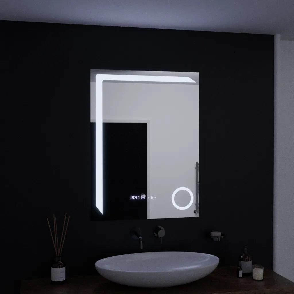 Ορθογώνιος καθρέφτης LED, 60x80cm, Precision MotionGlow Marcello, Σύστημα αποθαμβώματος, Ρολόι & Θερμόμετρο, Καλλυντικός Μεγεθυντικός φακός, Καθρέφτες Dimable Marcello Προεπιλεγμένος τίτλος Alessandro Design