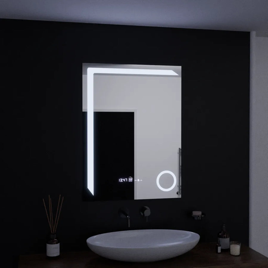 Ορθογώνιος καθρέφτης LED, 60x80cm, Precision MotionGlow Marcello, Σύστημα αποθαμβώματος, Ρολόι & Θερμόμετρο, Καλλυντικός Μεγεθυντικός φακός, Καθρέφτες Dimable Marcello Προεπιλεγμένος τίτλος Alessandro Design