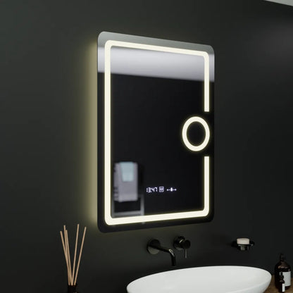 Ορθογώνιος καθρέφτης LED, 60x80cm, Eclat MotionGlow Marcello, Ρολόι & Θερμόμετρο, Σύστημα Demister, Καλλυντικός Μεγεθυντικός φακός, Dimabila Mirrors Marcello Προεπιλεγμένος τίτλος Alessandro Design